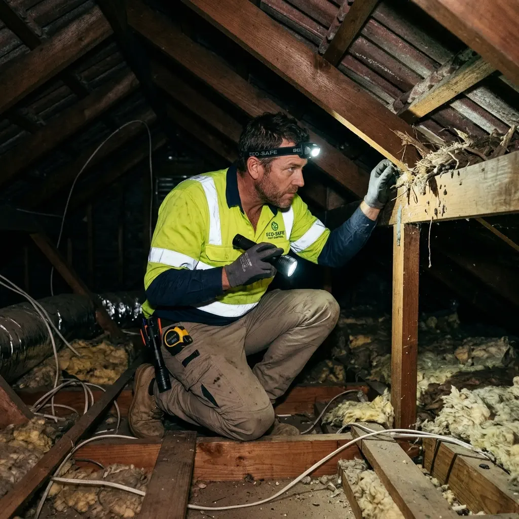 Technician inspecting a Red Hill subfloor void for a deceased cat