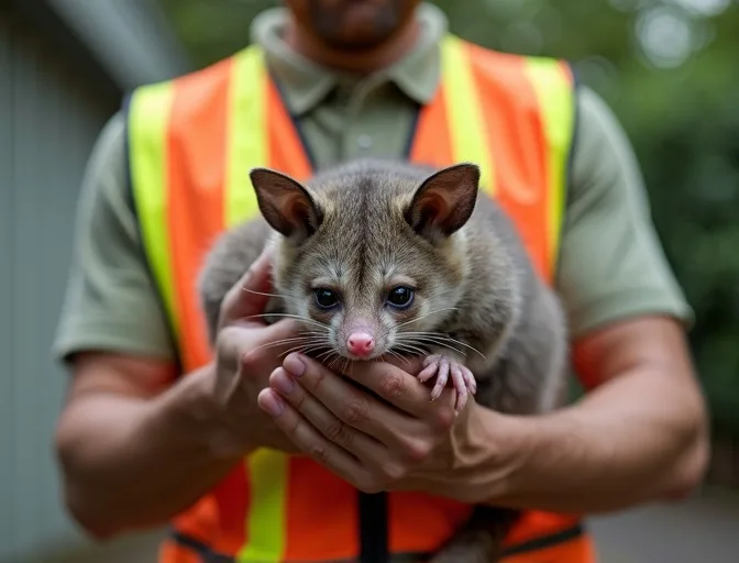 Animal handler safely recovering a deceased possum in Red Hill